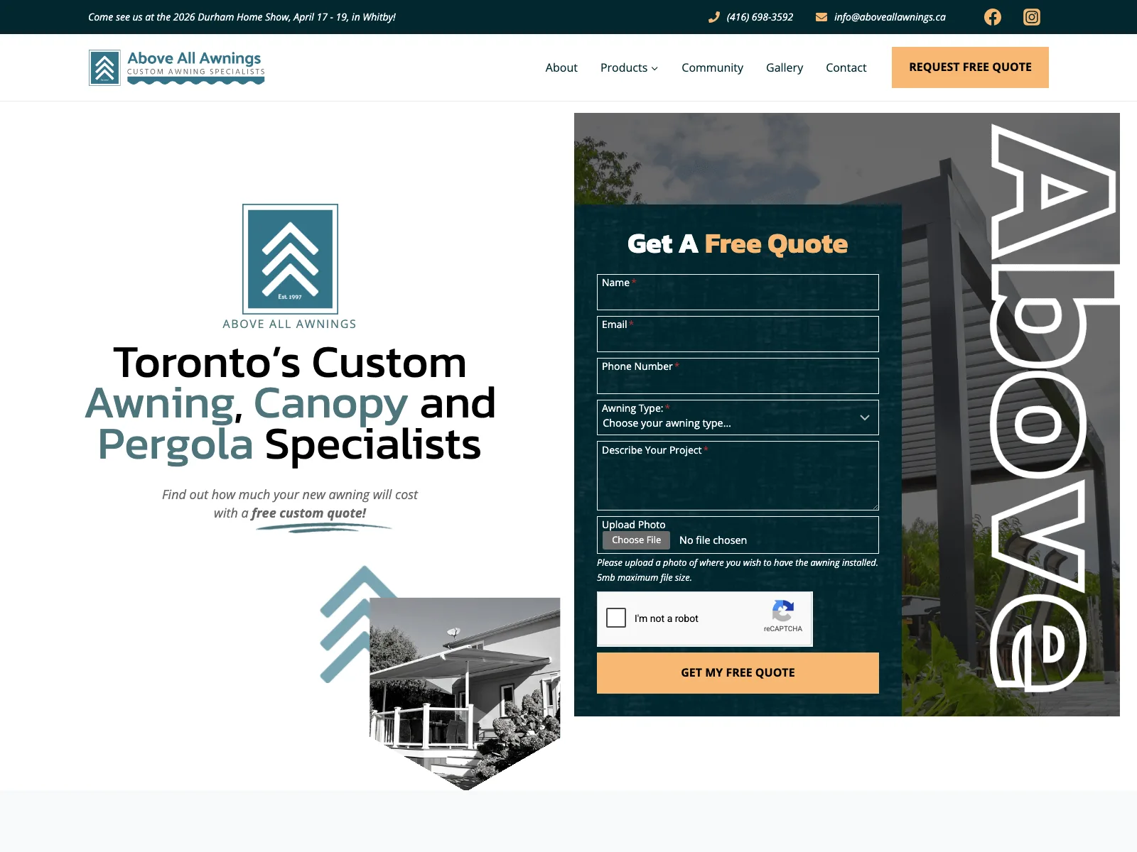 Above All Awnings website